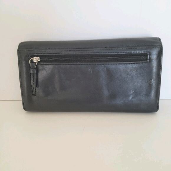 Coach Wallet Geniue Smooth Leather Solid Black Trifold 7x4 Large Envelope Boho - Picture 2 of 11